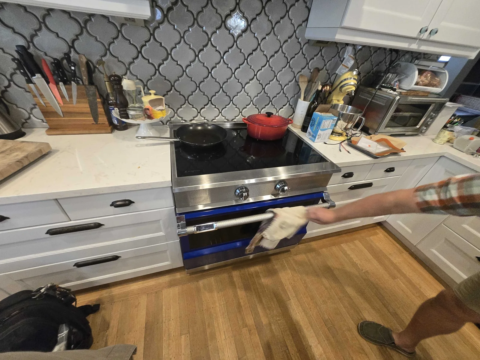 Hestan induction range in a kitchen.