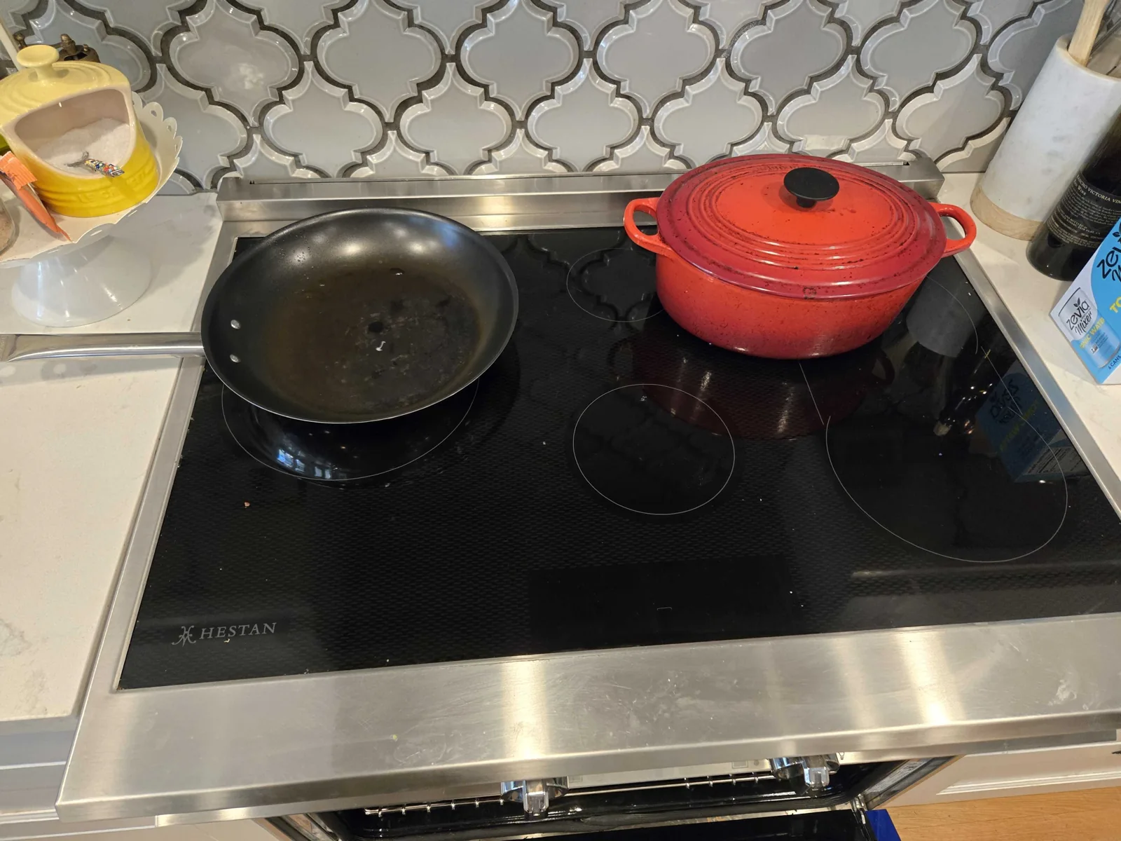 Hestan induction cooking surface.