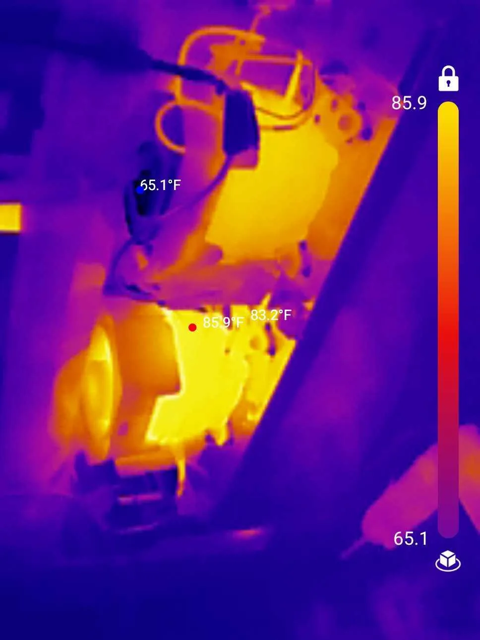 Thermal image recorded during refrigeration diagnostics.